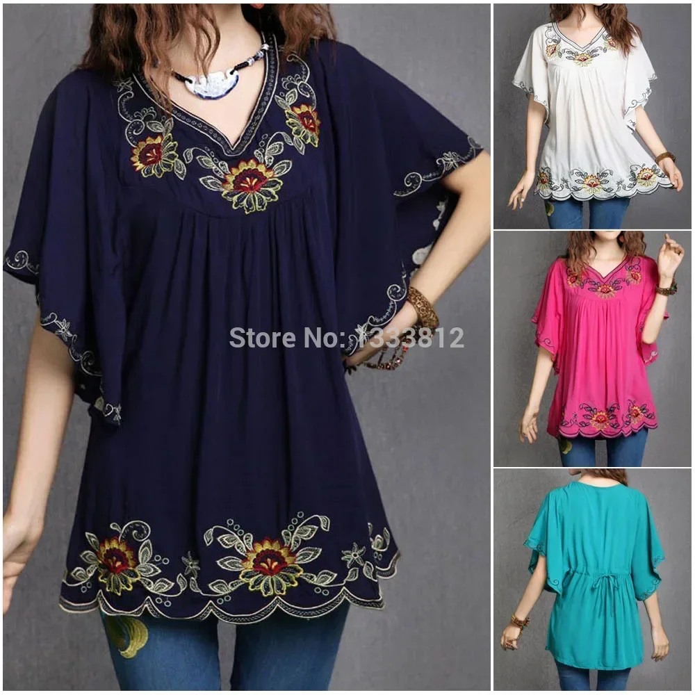 2022 Women Cotton Tops Clothes Vintage Mexican Ethnic Floral Embroidery Batwing Loose Casual Boho Tunic Blouse Blusa Mujer
2022 Women Cotton Tops Clothes Vintage Mexican Ethnic Floral Embroidery Batwing Loose Casual Boho Tunic Blouse Blusa Mujer