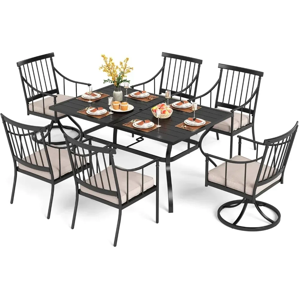 7 Pieces Outdoor Dining Set ,Metal Dining Table,Umbrella Hole& Cushioned Iron Swivel Chairs Furniture Set ,Garden Furniture Sets
7 Pieces Outdoor Dining Set ,Metal Dining Table,Umbrella Hole& Cushioned Iron Swivel Chairs Furniture Set ,Garden Furniture Sets