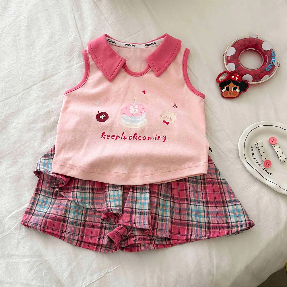 Cute Cartoon Sleeveless Girls Vest+Plaid Skirt Shorts 2Pcs Summer Korean Style Children Clothes Sets Kids Tank Top Casual Outfit
Cute Cartoon Sleeveless Girls Vest+Plaid Skirt Shorts 2Pcs Summer Korean Style Children Clothes Sets Kids Tank Top Casual Outfit