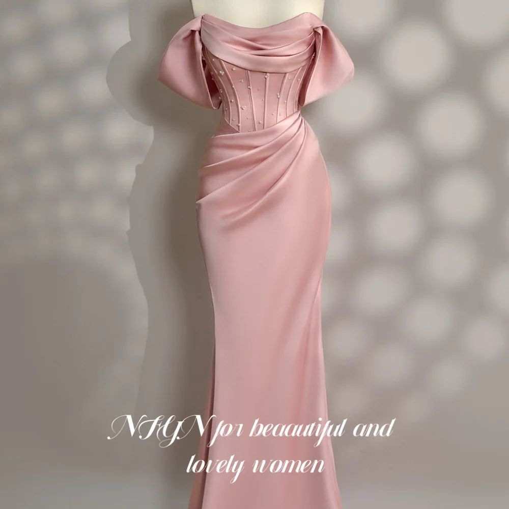 NFYN Pink Elegant Formal Gown Off the Shoulder Shiny Pearls Prom Dresses Satin Split Mermaid Evening Dress for Woman Customized
NFYN Pink Elegant Formal Gown Off the Shoulder Shiny Pearls Prom Dresses Satin Split Mermaid Evening Dress for Woman Customized