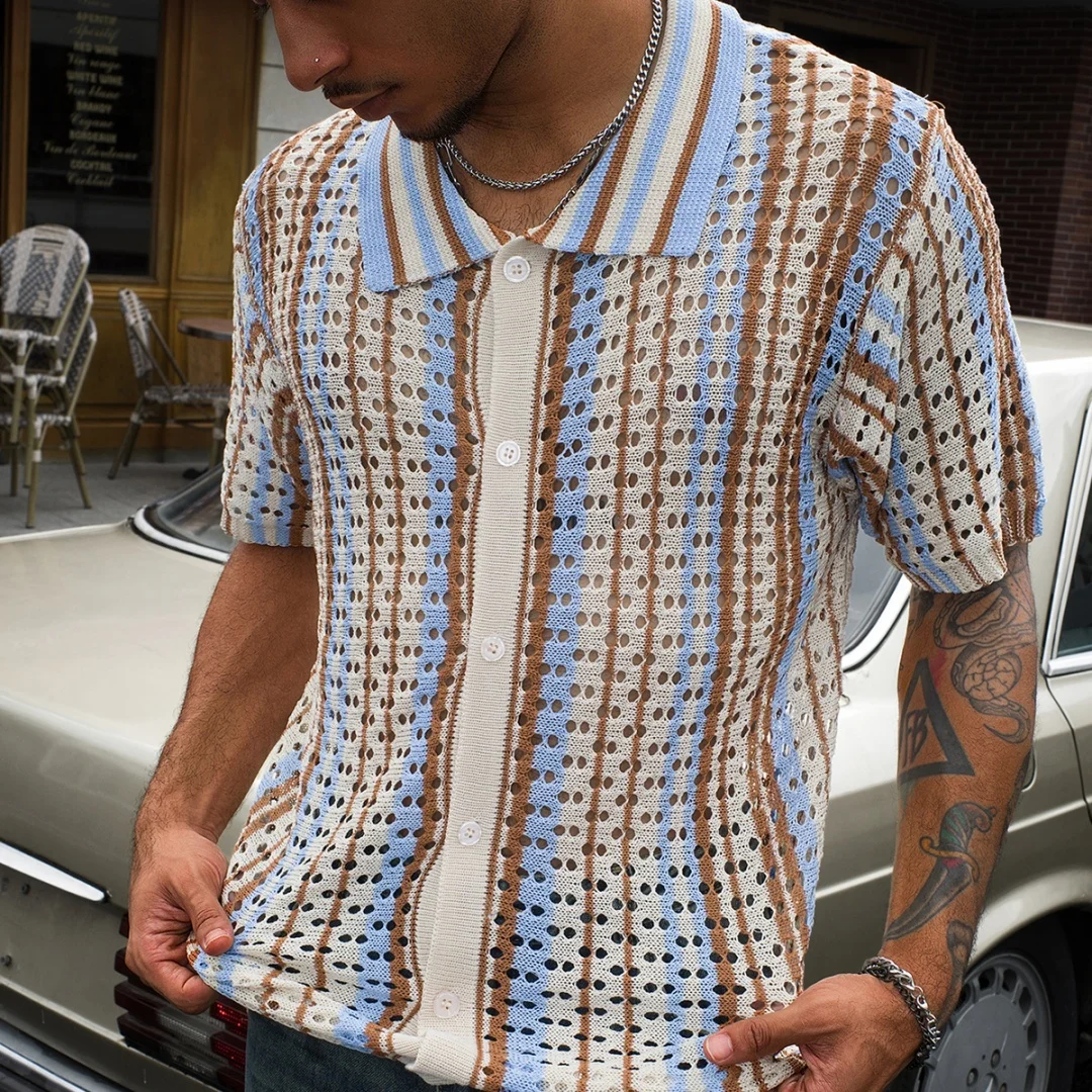 Men's Short Sleeve Summer Fashion Retro Knit Lapel Top Solid Color Soft Breathable Light Polo Knitwear Men US Size
Men's Short Sleeve Summer Fashion Retro Knit Lapel Top Solid Color Soft Breathable Light Polo Knitwear Men US Size