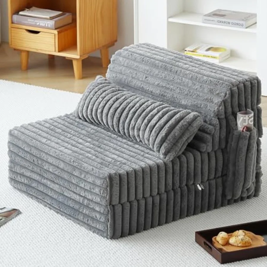 Folding Sofa Bed for Guest Room Dorm Apartment, Corduroy Fabric, Grey, Thick Mattress with Pillow and Side Pocket
Folding Sofa Bed for Guest Room Dorm Apartment, Corduroy Fabric, Grey, Thick Mattress with Pillow and Side Pocket