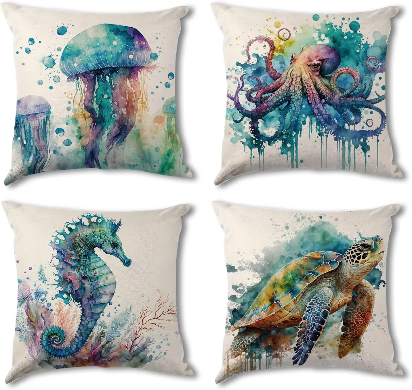 4Pcs Marine Life Throw Pillow Covers Watercolor Jellyfish Octopus Seahorse Turtle Cushion Cases for Living Room Bedroom Sofa
4Pcs Marine Life Throw Pillow Covers Watercolor Jellyfish Octopus Seahorse Turtle Cushion Cases for Living Room Bedroom Sofa