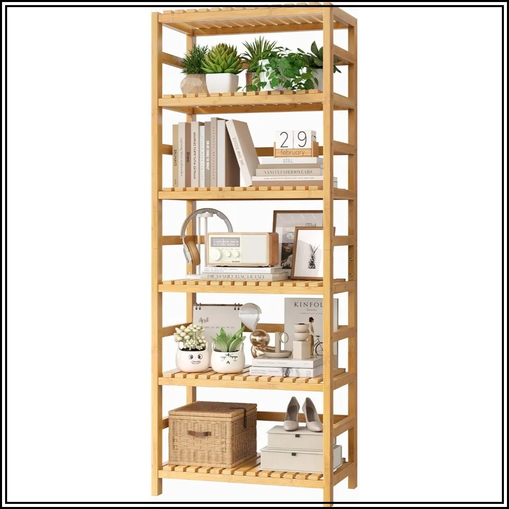 6-Tier Bamboo Shelf, Adjustable Bookcase, Free Standing Storage Unit, Plant Flower Stand for Kitchen Bathroom Home Office
6-Tier Bamboo Shelf, Adjustable Bookcase, Free Standing Storage Unit, Plant Flower Stand for Kitchen Bathroom Home Office