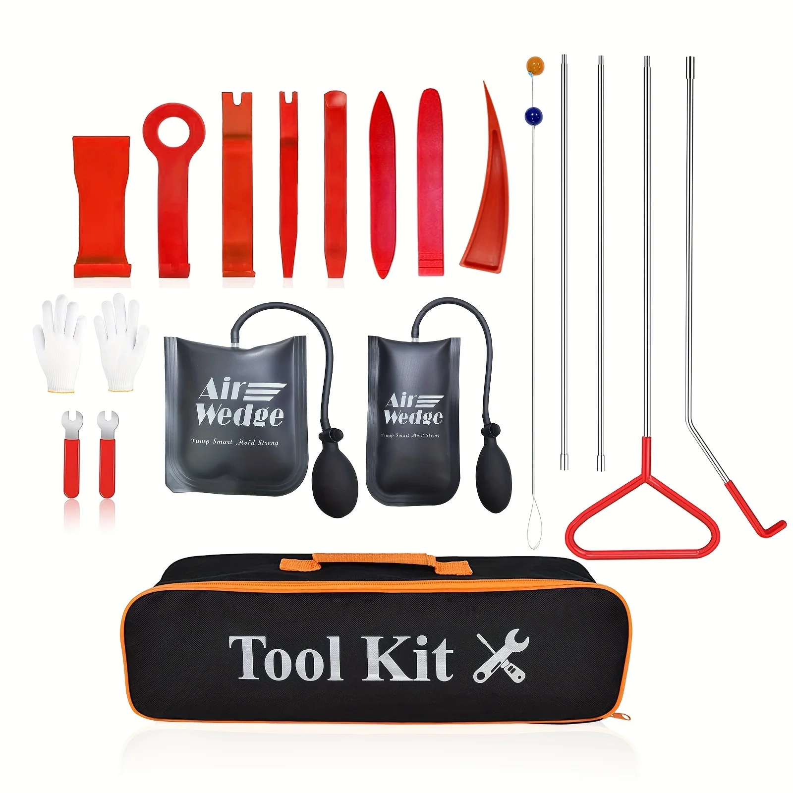 Multi-purpose car repair tool set including extension rod tool, trim remover, audio equipment tool, air pump and dent repair rod
Multi-purpose car repair tool set including extension rod tool, trim remover, audio equipment tool, air pump and dent repair rod