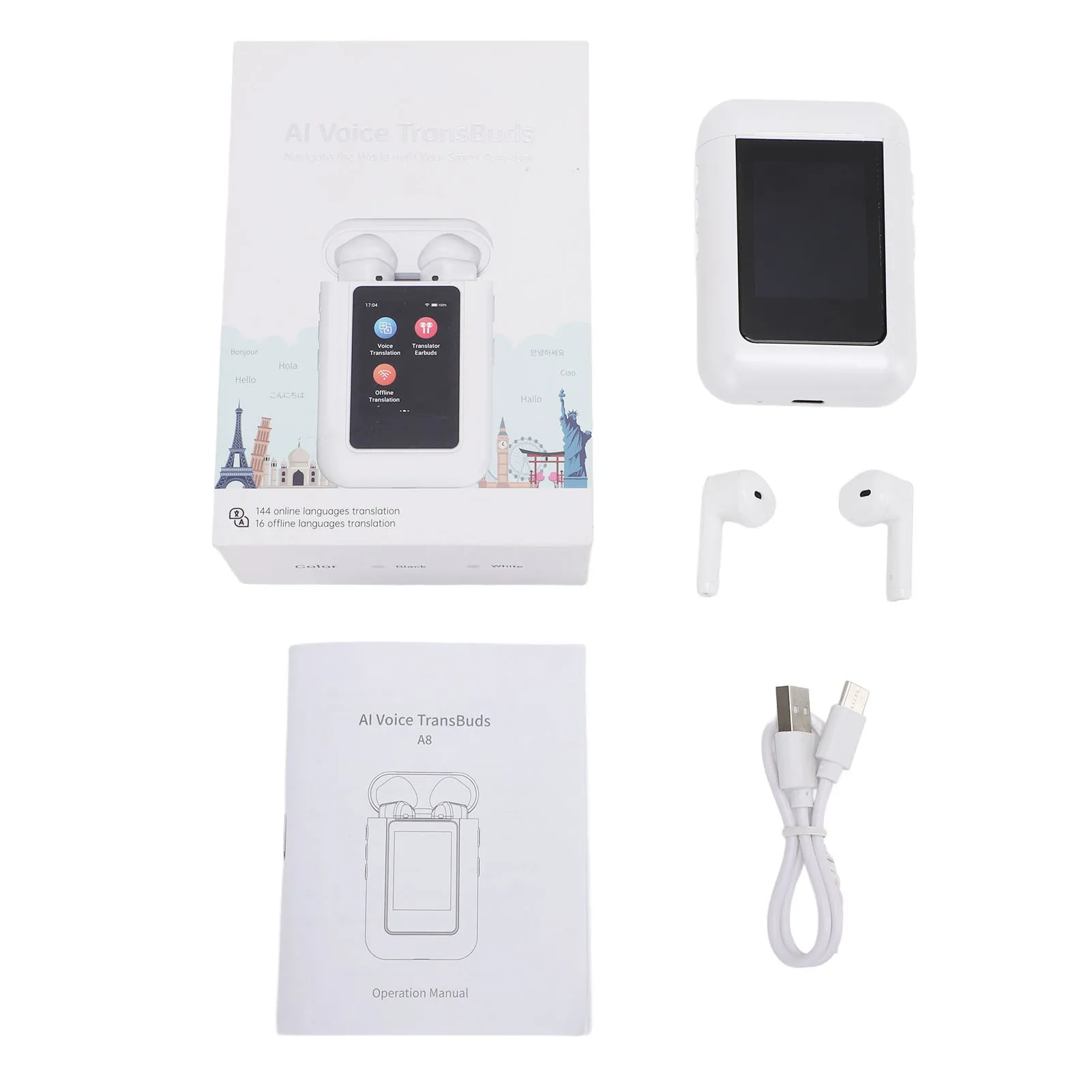 Premium Bluetooth Translation Earphones LCD Screen 144 Languages AI Interaction Recording Translation Earbud for Travel Business
Premium Bluetooth Translation Earphones LCD Screen 144 Languages AI Interaction Recording Translation Earbud for Travel Business