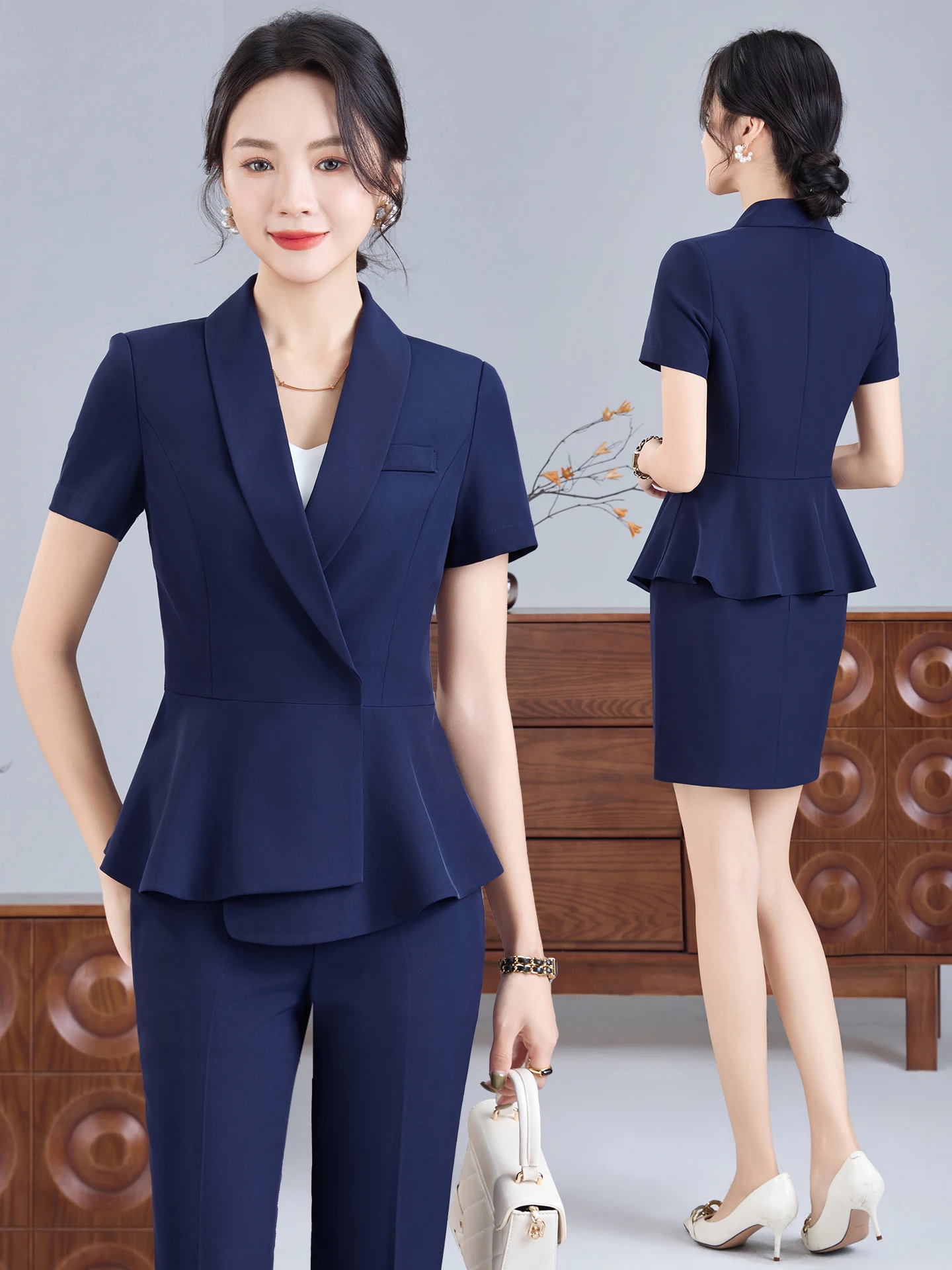 Blue Short Sleeve Professional Suit Set Women's Summer New Style Hotel Front Desk Work Uniform High End Design Polyester Skirt
Blue Short Sleeve Professional Suit Set Women's Summer New Style Hotel Front Desk Work Uniform High End Design Polyester Skirt