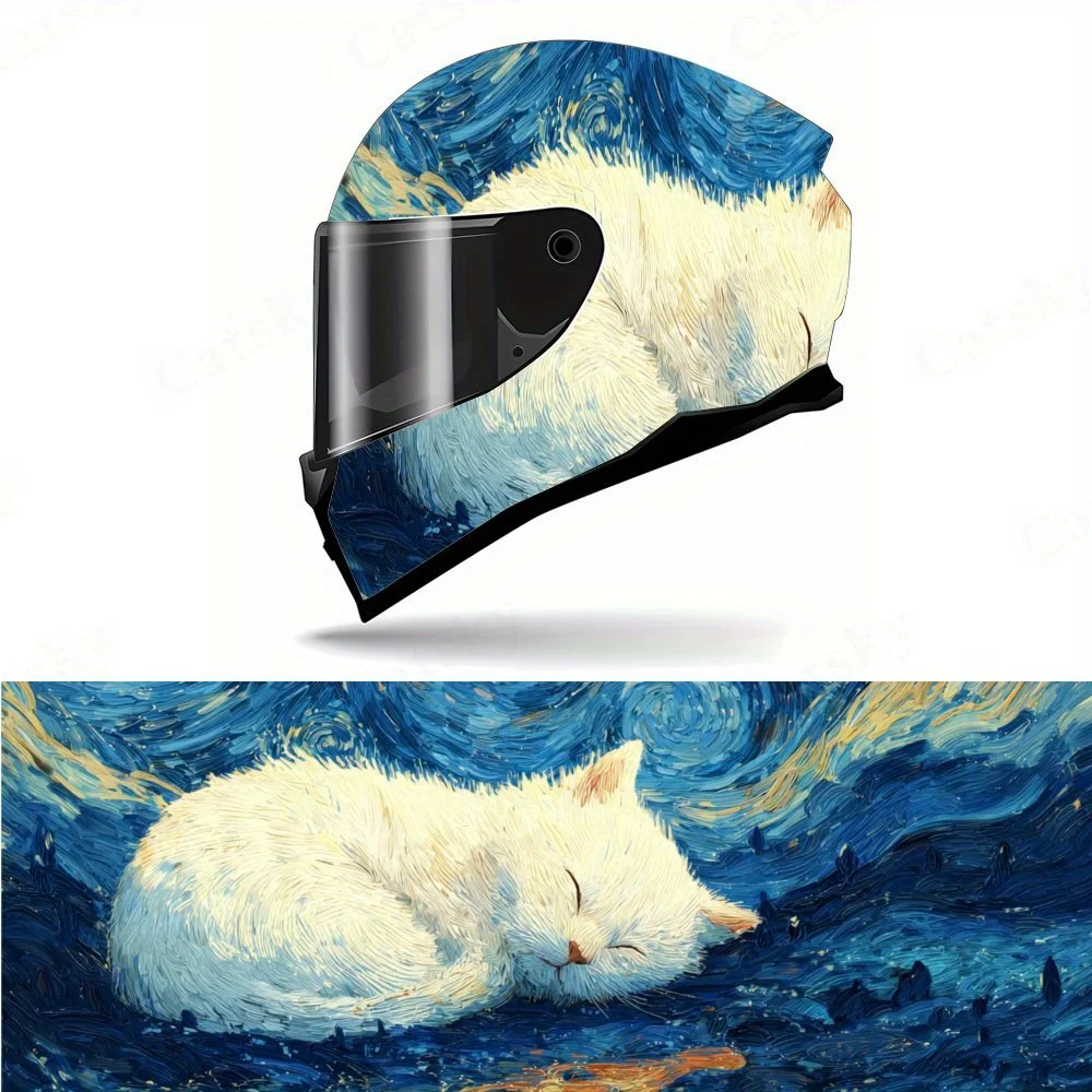 Cat with Van Gogh Night Background PVC Motorcycle Helmet Vinyl Wrap, Self-Adhesive Waterproof Sticker, Anti-Scratch Decorative F
Cat with Van Gogh Night Background PVC Motorcycle Helmet Vinyl Wrap, Self-Adhesive Waterproof Sticker, Anti-Scratch Decorative F