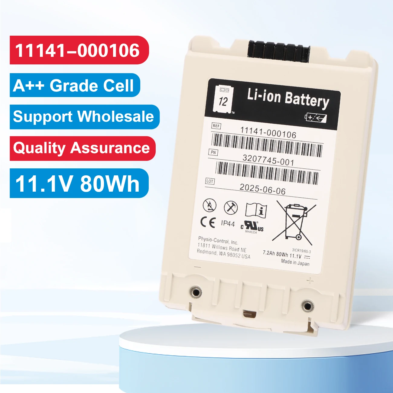 11141-000106 Replacement Battery For Physio Lifepak 12 Series Defibrillator 11.1V 7.2Ah/80Wh
11141-000106 Replacement Battery For Physio Lifepak 12 Series Defibrillator 11.1V 7.2Ah/80Wh