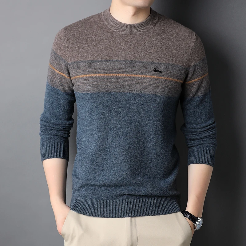 New 100% Wool Pullover Men's Sweaters Luxury Long Sleeve Mock Neck Striped Casual Male Sweaters Spring Autumn Man Sweaters
New 100% Wool Pullover Men's Sweaters Luxury Long Sleeve Mock Neck Striped Casual Male Sweaters Spring Autumn Man Sweaters