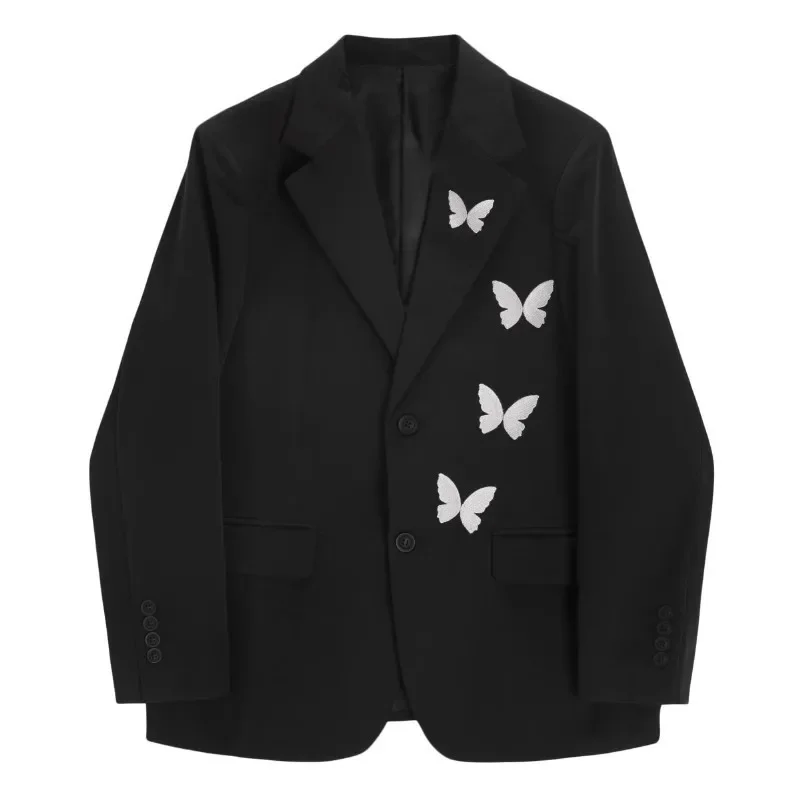 Spring Vintage Butterfly Embroidery Black Suit Jacket Korean Loose Notch Collar Long Sleeve Single-breasted Female Blazers Coat
Spring Vintage Butterfly Embroidery Black Suit Jacket Korean Loose Notch Collar Long Sleeve Single-breasted Female Blazers Coat
