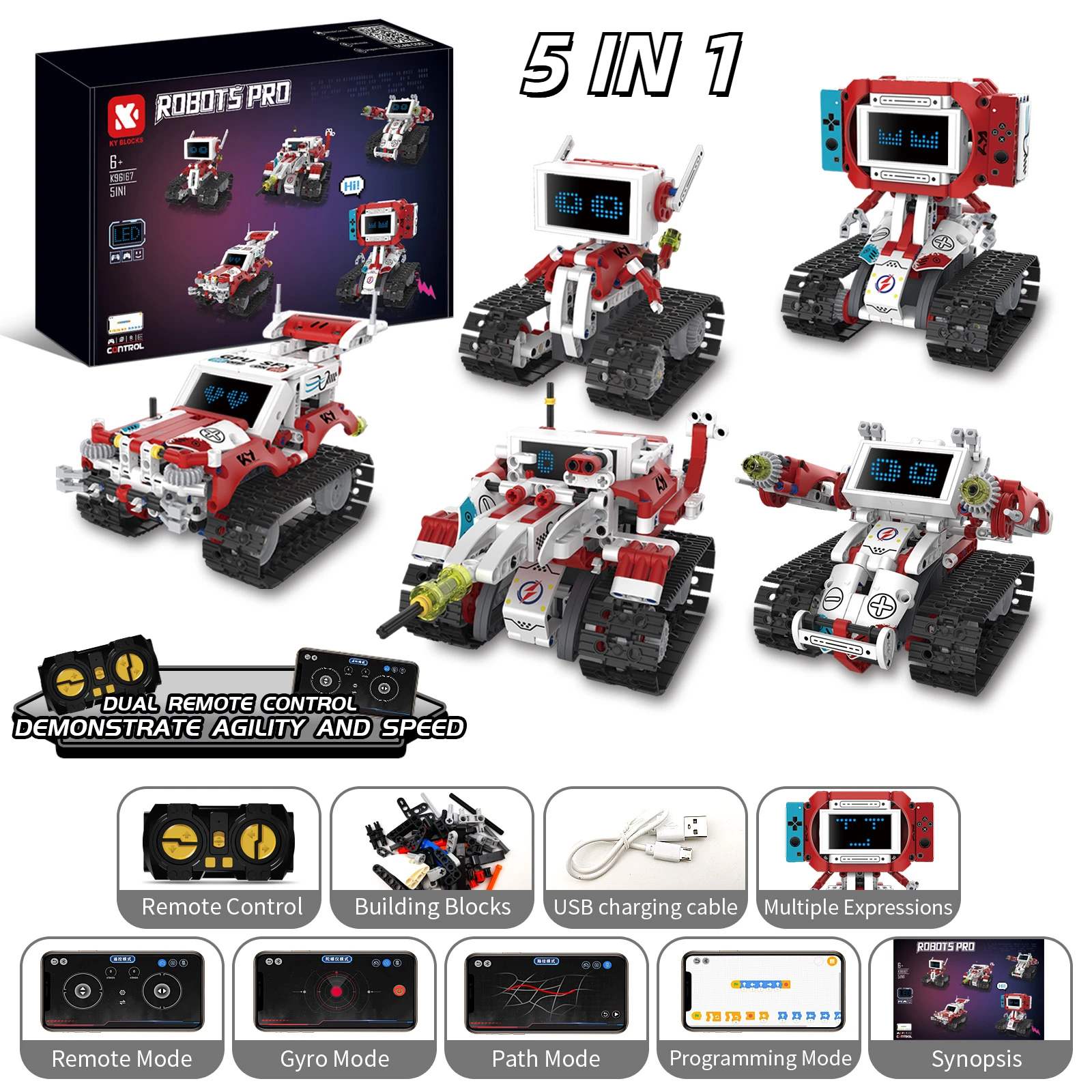 5 in 1 Technical Remote Control Deformed Robot Car Building Blocks City APP RC Vehicle Tank Bricks Toys for Kids STEM DIY Gifts
5 in 1 Technical Remote Control Deformed Robot Car Building Blocks City APP RC Vehicle Tank Bricks Toys for Kids STEM DIY Gifts