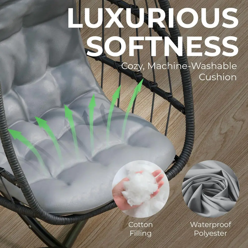 Hanging Egg Chair with Stand Indoor Outdoor Swing Hammock Chair with Plush, Washable Cushions, 350LBS Capacity, Ideal for Relax
Hanging Egg Chair with Stand Indoor Outdoor Swing Hammock Chair with Plush, Washable Cushions, 350LBS Capacity, Ideal for Relax