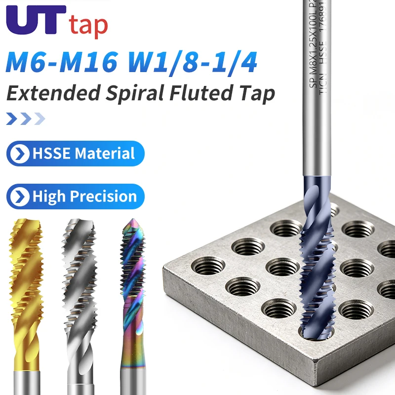 UT TAP HSSE-M35 Lengthen JIS Standard Spiral Fluted Tap White/TIN/TC50/TICN M6M8M10M12M14M16 W1/8 5/32 3/16 1/4X80/100/120/150mm
UT TAP HSSE-M35 Lengthen JIS Standard Spiral Fluted Tap White/TIN/TC50/TICN M6M8M10M12M14M16 W1/8 5/32 3/16 1/4X80/100/120/150mm