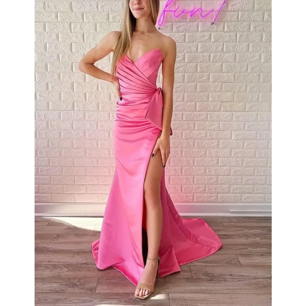 V-Neck Satin Prom Dresses Long Mermaid with Slit Bow Tie Sleeveless Fitted Pleated Party Gowns for Women Sexy
V-Neck Satin Prom Dresses Long Mermaid with Slit Bow Tie Sleeveless Fitted Pleated Party Gowns for Women Sexy