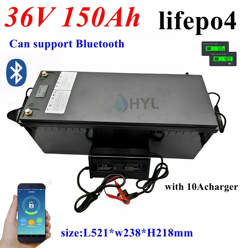 HYL 36V 150AH lifepo4 lithium battery Bluetooth BMS APP for 3000w 2000W tricycle UPS vehicle scooter boat camping + 10A Charger
HYL 36V 150AH lifepo4 lithium battery Bluetooth BMS APP for 3000w 2000W tricycle UPS vehicle scooter boat camping + 10A Charger