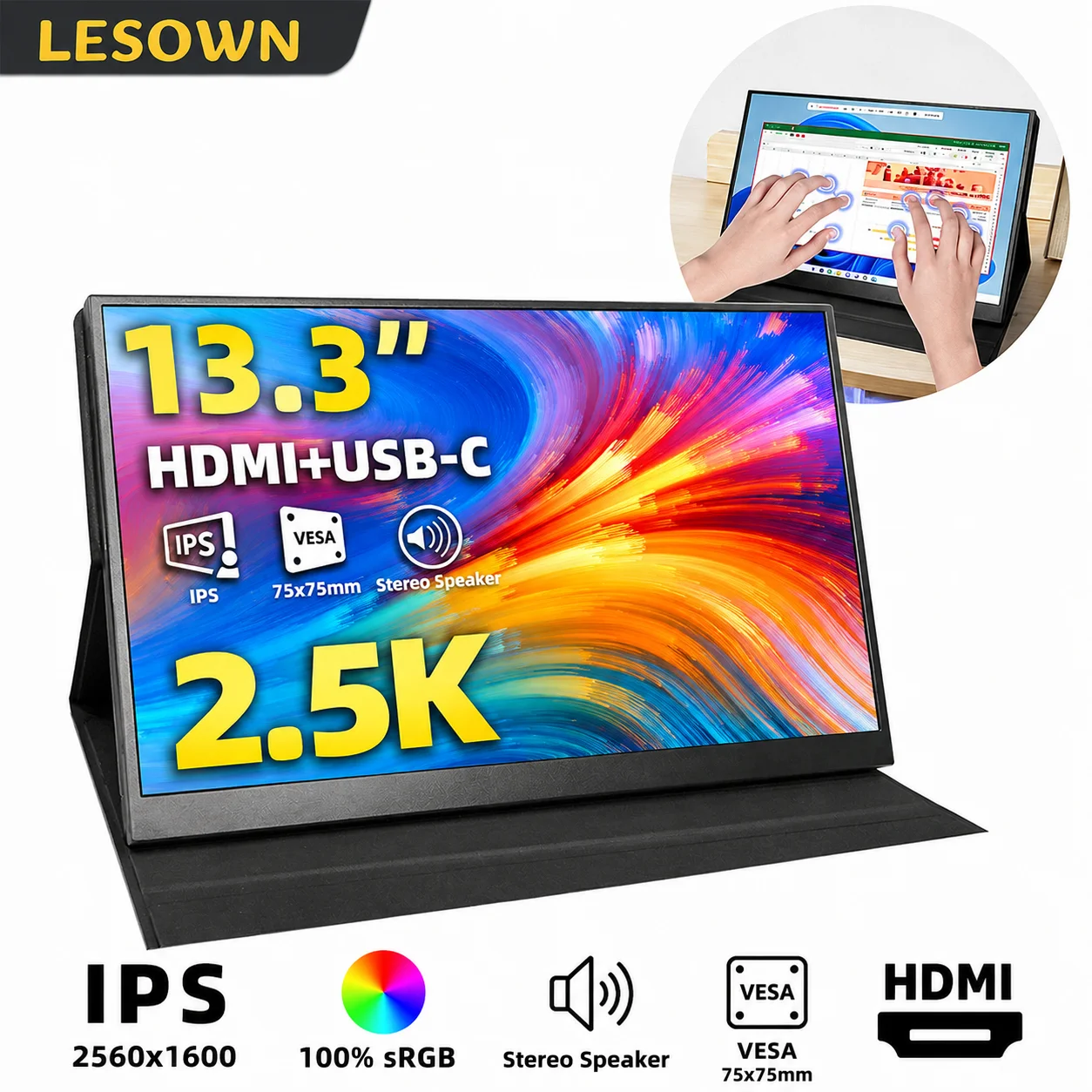 LESOWN 13.3" 2560x1600 Travel Screen Portable Display Driver-free Slim External Monitor with Speakers for Business
LESOWN 13.3" 2560x1600 Travel Screen Portable Display Driver-free Slim External Monitor with Speakers for Business