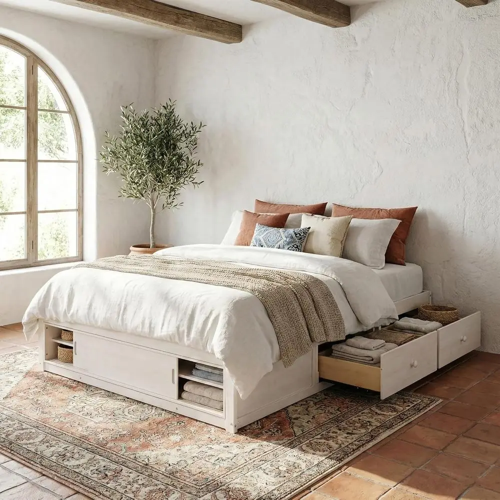 White Queen Size Platform Bed with Drawers, Underbed Storage, Suitable for Kids, Teens, Adults - Space-Saving Antique Design
White Queen Size Platform Bed with Drawers, Underbed Storage, Suitable for Kids, Teens, Adults - Space-Saving Antique Design