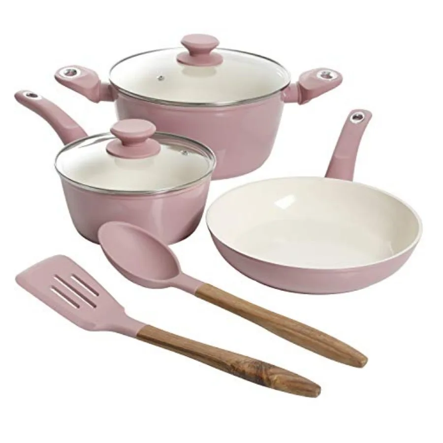 Plaza Café Forged Aluminum Healthy PFA-Free Ceramic Pots and Pans Cookware Set 7-Piece Set Lavender Pink
Plaza Café Forged Aluminum Healthy PFA-Free Ceramic Pots and Pans Cookware Set 7-Piece Set Lavender Pink