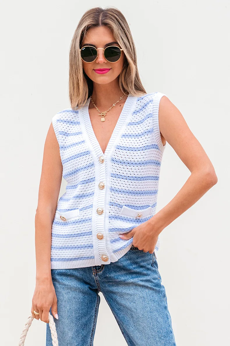 2025 Spring Summer New Single Button Sleeveless Vest Top For Women Casual Versatile Knitting Striped Tank Top For Female
2025 Spring Summer New Single Button Sleeveless Vest Top For Women Casual Versatile Knitting Striped Tank Top For Female