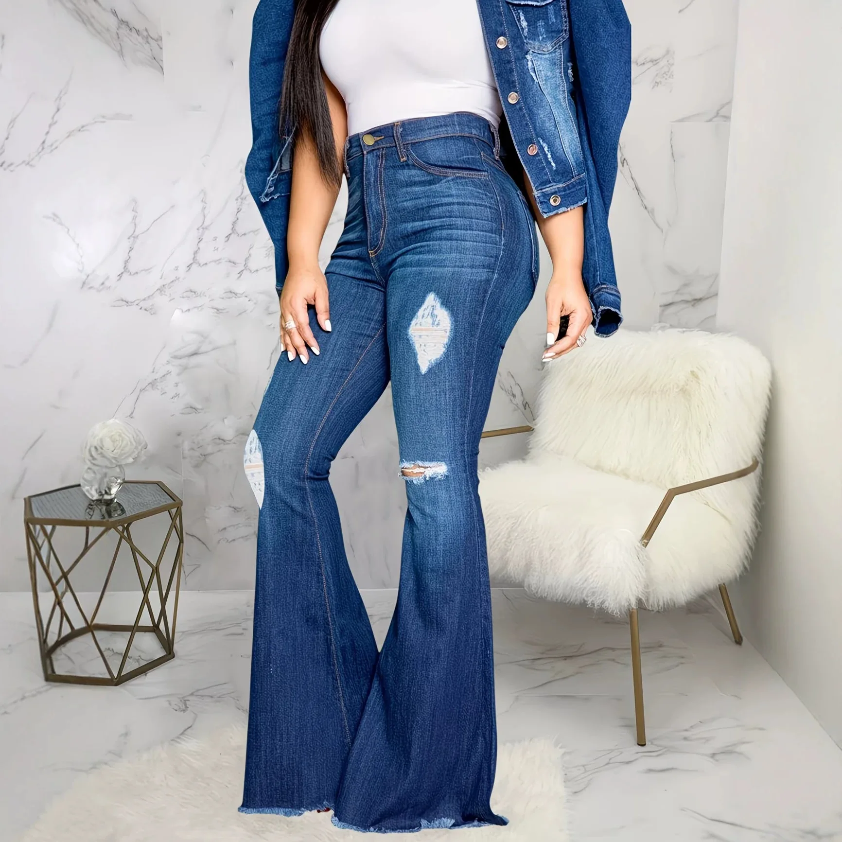 FENROOST Women's High Stretch Ripped Flare Jeans High Waist Distressed Denim Long Pants Vintage Slim Bell Bottom Trousers
FENROOST Women's High Stretch Ripped Flare Jeans High Waist Distressed Denim Long Pants Vintage Slim Bell Bottom Trousers