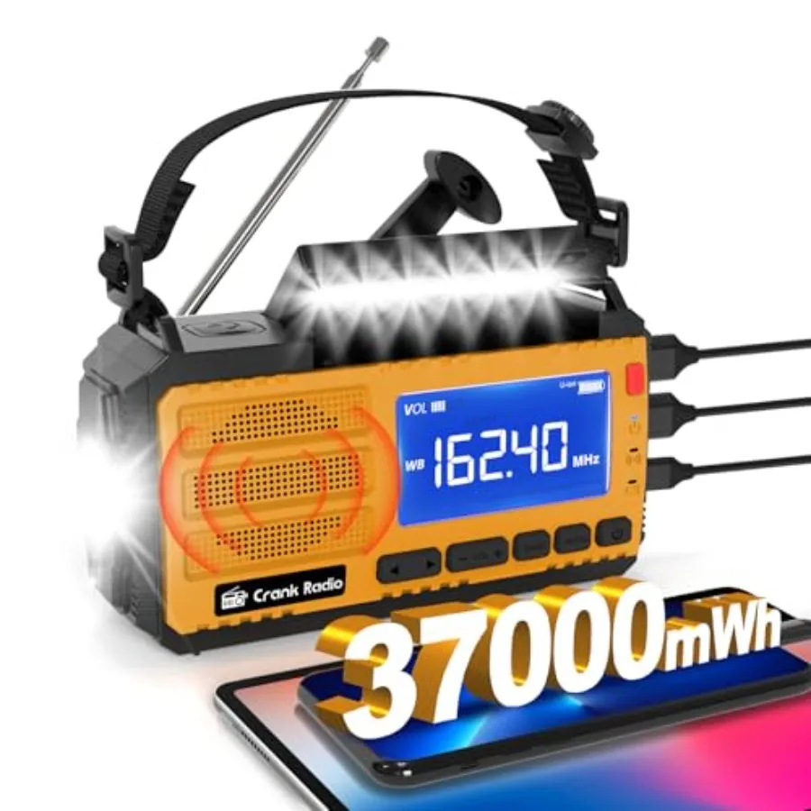 Emergency Crank Radio Solar Hand Crank Emergency Radio 37000mWh 10000mAh AM/FM NOAA Weather Radio with LCD Display 3 Mode Flash
Emergency Crank Radio Solar Hand Crank Emergency Radio 37000mWh 10000mAh AM/FM NOAA Weather Radio with LCD Display 3 Mode Flash