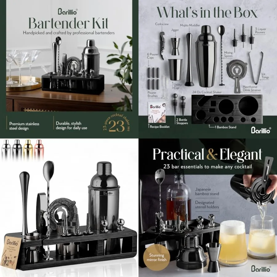 Bartender Kit StainlessSteel Cocktail Shaker Set w/ Stand Mixology Bar Tools w/Drink Shaker, Mixer and Muddler for Cocktails -
Bartender Kit StainlessSteel Cocktail Shaker Set w/ Stand Mixology Bar Tools w/Drink Shaker, Mixer and Muddler for Cocktails -
