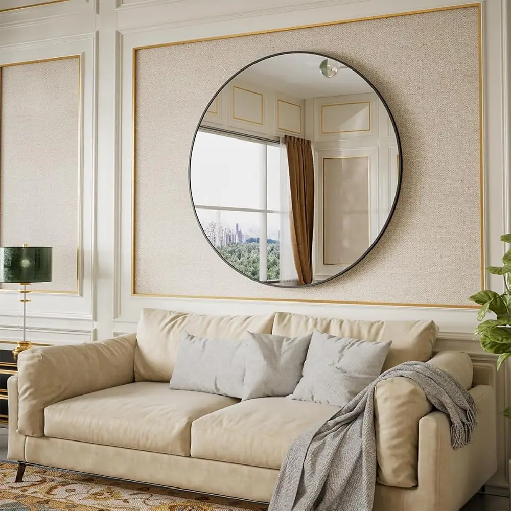 42 Inch Round Mirror, Metal Frame Circle Mirror, Wall Mounted for Entryway, Bathroom, Vanity, Living Room, Black
42 Inch Round Mirror, Metal Frame Circle Mirror, Wall Mounted for Entryway, Bathroom, Vanity, Living Room, Black