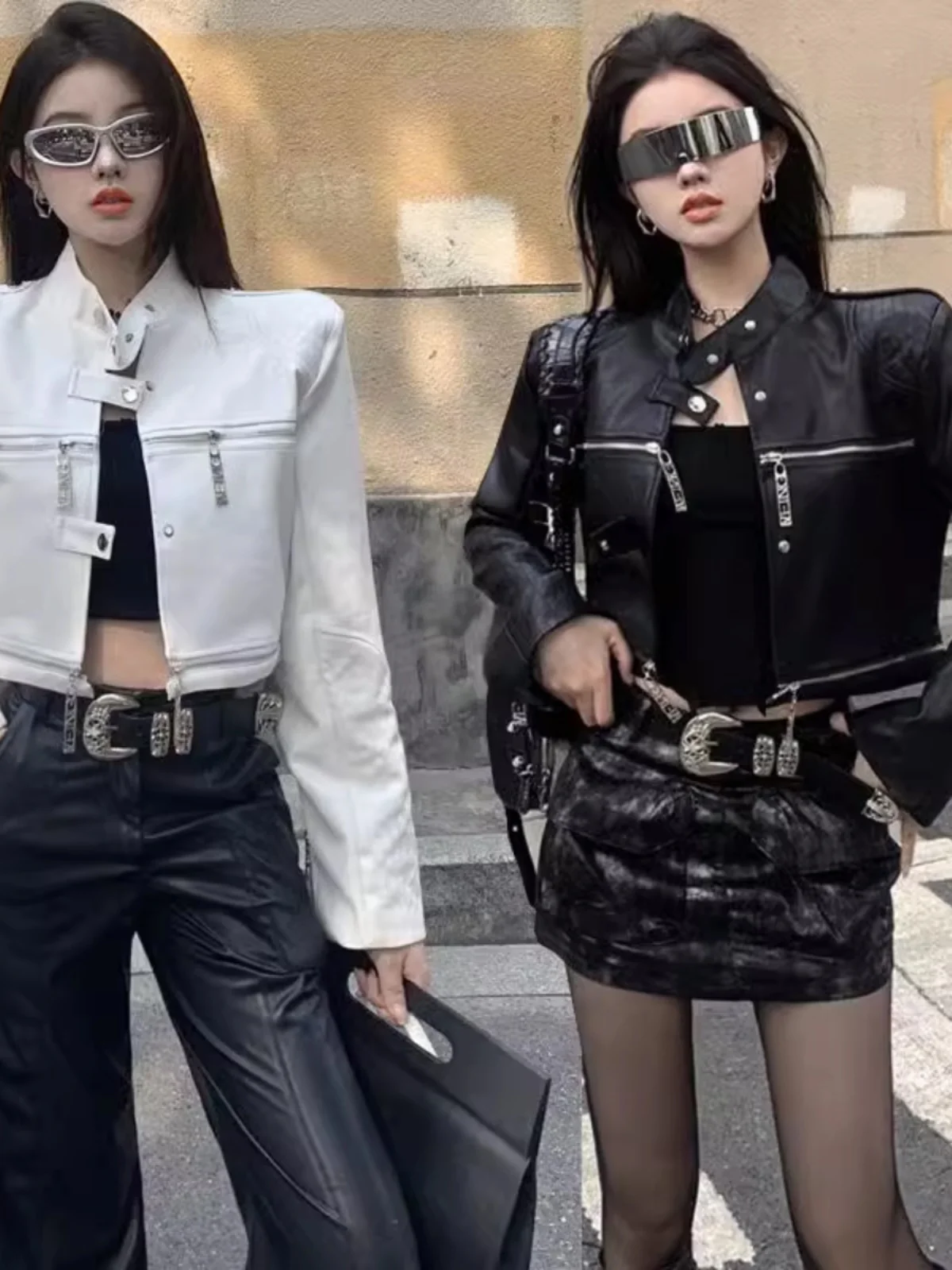 Cool ort PU Leather Jaet for Women Stand Collar Zipper Motorcycle Sle Spring Faion Trendy Hot Girl Streetwear
Cool ort PU Leather Jaet for Women Stand Collar Zipper Motorcycle Sle Spring Faion Trendy Hot Girl Streetwear