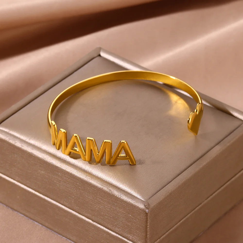 Trendy MAMA Heart Bracelet For Women Gold Color Stainless Steel Opening Adjustable Waterproof Bracelet Jewelry Birthday Gift New
Trendy MAMA Heart Bracelet For Women Gold Color Stainless Steel Opening Adjustable Waterproof Bracelet Jewelry Birthday Gift New