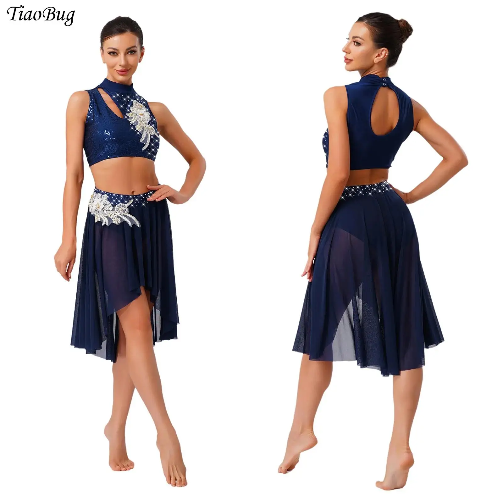 Women Modern Lyrical Dance Costume Outfit Sleeveless Crop Top Irregular Mesh Skirt Embroidery Gymnastic Ballet Skating Dancewear
Women Modern Lyrical Dance Costume Outfit Sleeveless Crop Top Irregular Mesh Skirt Embroidery Gymnastic Ballet Skating Dancewear