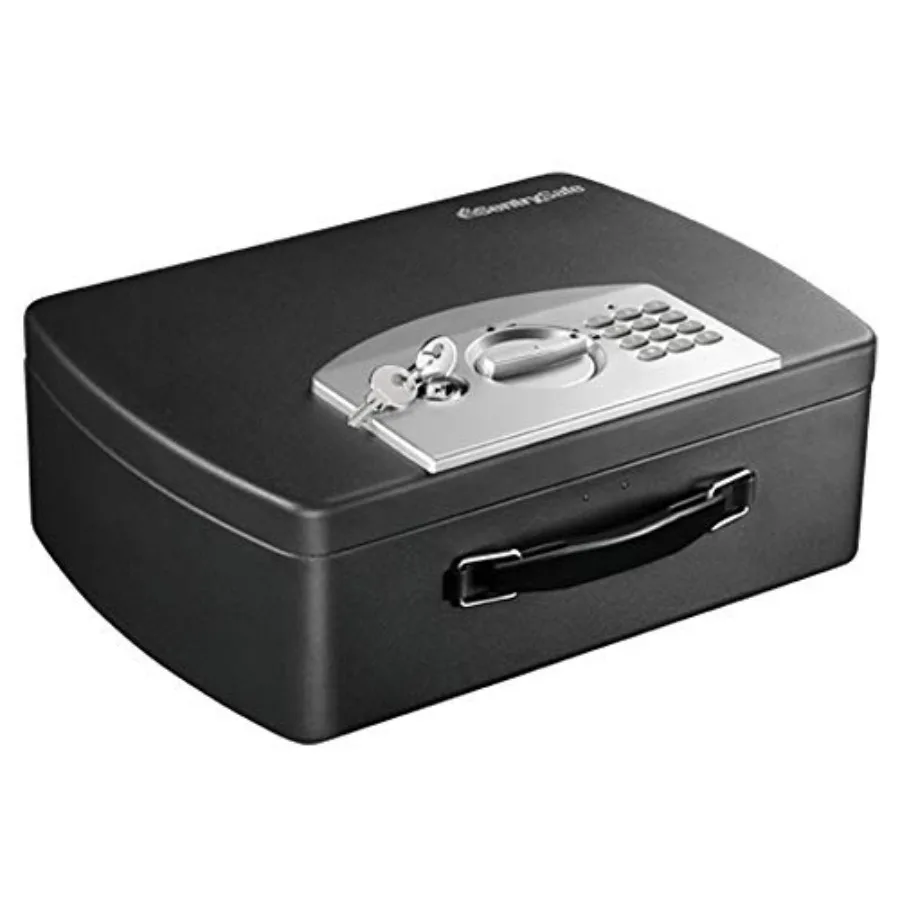 Portable Black Safe Box with Digital Keypad Lock, Small Steel Travel Safe with Carrying Handle for Money, Passport, 0.21 Cubic
Portable Black Safe Box with Digital Keypad Lock, Small Steel Travel Safe with Carrying Handle for Money, Passport, 0.21 Cubic