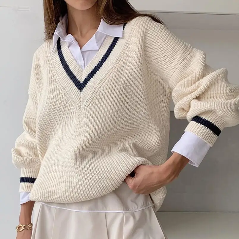 Autumn Winter Long Sleeve Sweater For Women Preppy Style Female V-Neck Knitted Pullover Casual Loose 90s Tops 2022 w2630
Autumn Winter Long Sleeve Sweater For Women Preppy Style Female V-Neck Knitted Pullover Casual Loose 90s Tops 2022 w2630