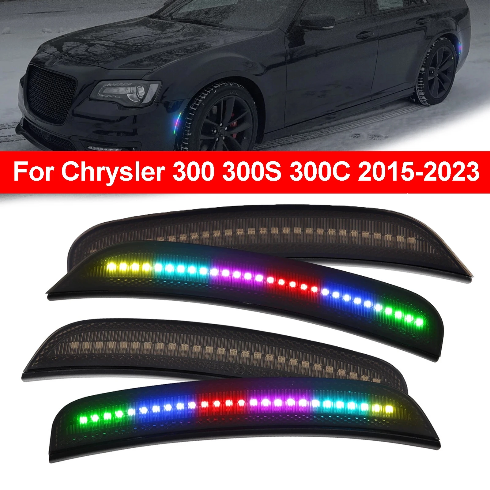 4PCS Car Front Rear Wheel LED Side Marker Lights Dynamic RGB Light Fender Side Light Fit for Chrysler 300 300S 300C 2015-2023
4PCS Car Front Rear Wheel LED Side Marker Lights Dynamic RGB Light Fender Side Light Fit for Chrysler 300 300S 300C 2015-2023