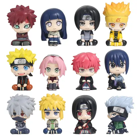 12 Pcs Naruto Anime Figure Look Up Uchiha Itachi Action Figure Q Version Sasuke/Kakashi Figurine PVC Collection Model Doll Toys