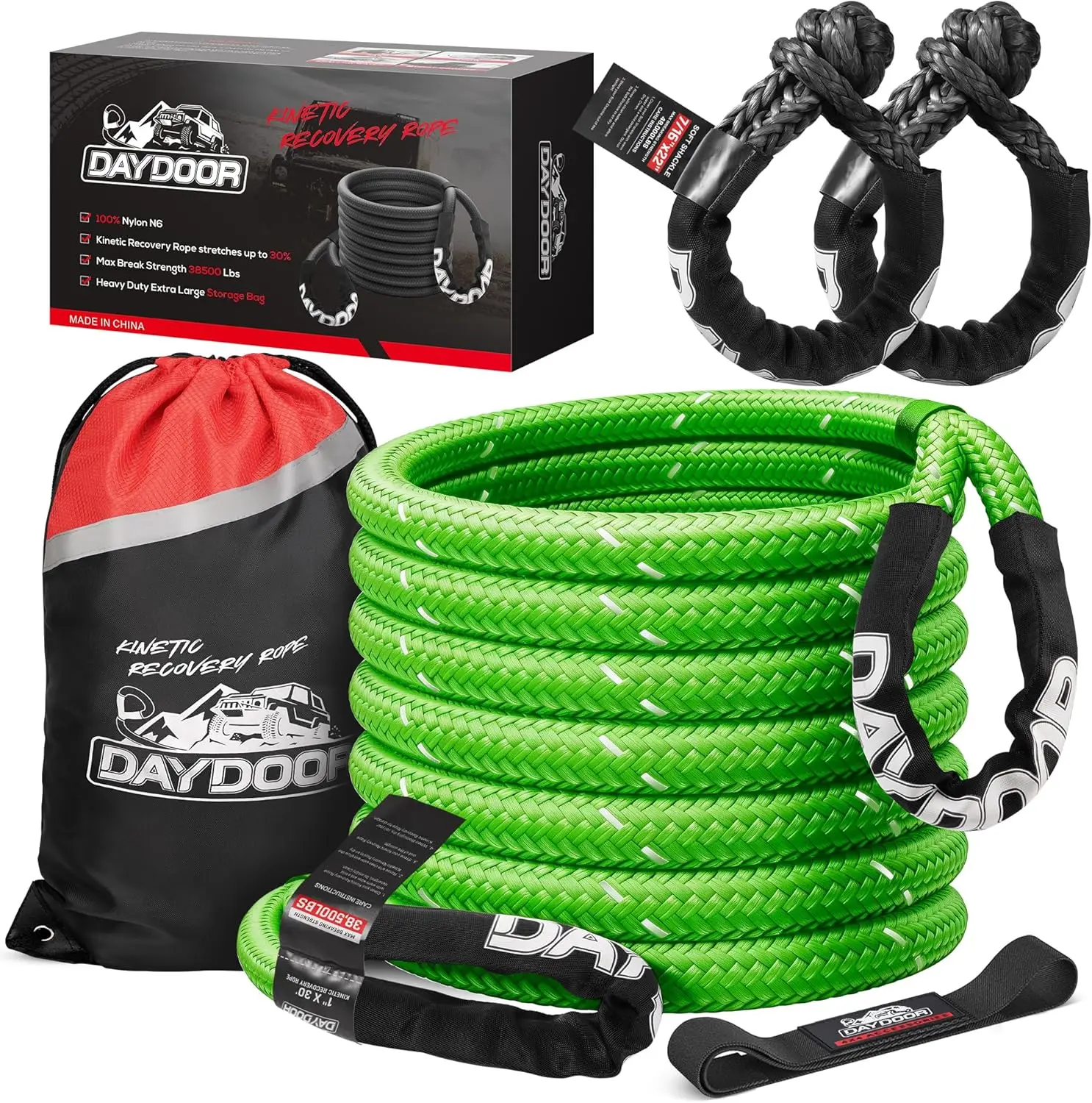 1" x 30ft Kinetic Recovery Rope Kit with 2 Soft Shackles, 38,500 lbs Breaking Strength, 30% Elasticity, Reflective, for ATV UTV Truck 4x4 (Green)
1" x 30ft Kinetic Recovery Rope Kit with 2 Soft Shackles, 38,500 lbs Breaking Strength, 30% Elasticity, Reflective, for ATV UTV Truck 4x4 (Green)