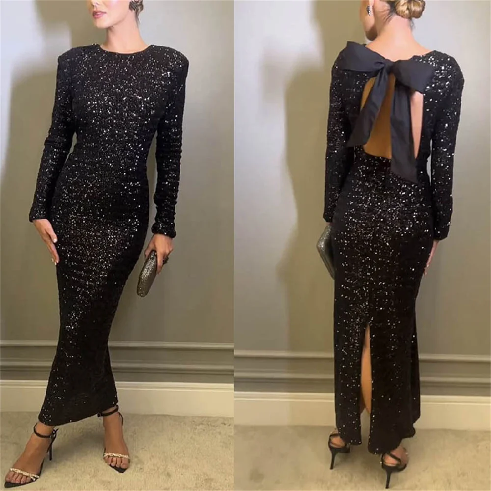 Women Black Sequin Backless Bow Midi Dress Bodycon Long Sleeve Evening Night Dress Sexy O-neck Slit Party Clubwear Dresses
Women Black Sequin Backless Bow Midi Dress Bodycon Long Sleeve Evening Night Dress Sexy O-neck Slit Party Clubwear Dresses