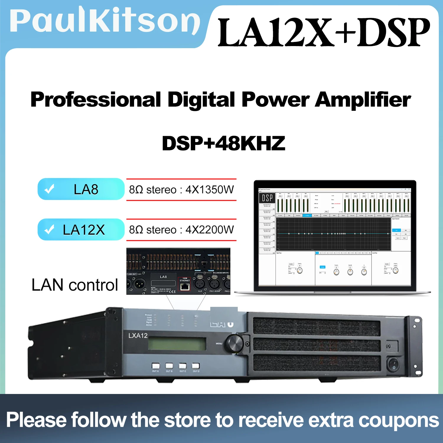 Paulkitson LA12X 4x2200 Вт 8 Ом Профессиональный DSP-усилитель мощности Подключение по локальной сети Программное обеспечение для управления Линейный массив Усилитель для сабвуфера DJ Усилитель 4x4000 Вт 4 Ом
Paulkitson LA12X 4x2200 Вт 8 Ом Профессиональный DSP-усилитель мощности Подключение по локальной сети Программное обеспечение для управления Линейный массив Усилитель для сабвуфера DJ Усилитель 4x4000 Вт 4 Ом