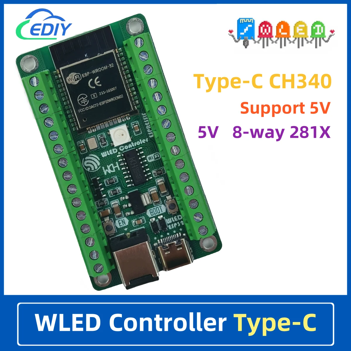 ESP32-WROOM-32 WLED ESPResslf ESP32 supports WS281X series light strips WLED Comtroler
ESP32-WROOM-32 WLED ESPResslf ESP32 supports WS281X series light strips WLED Comtroler