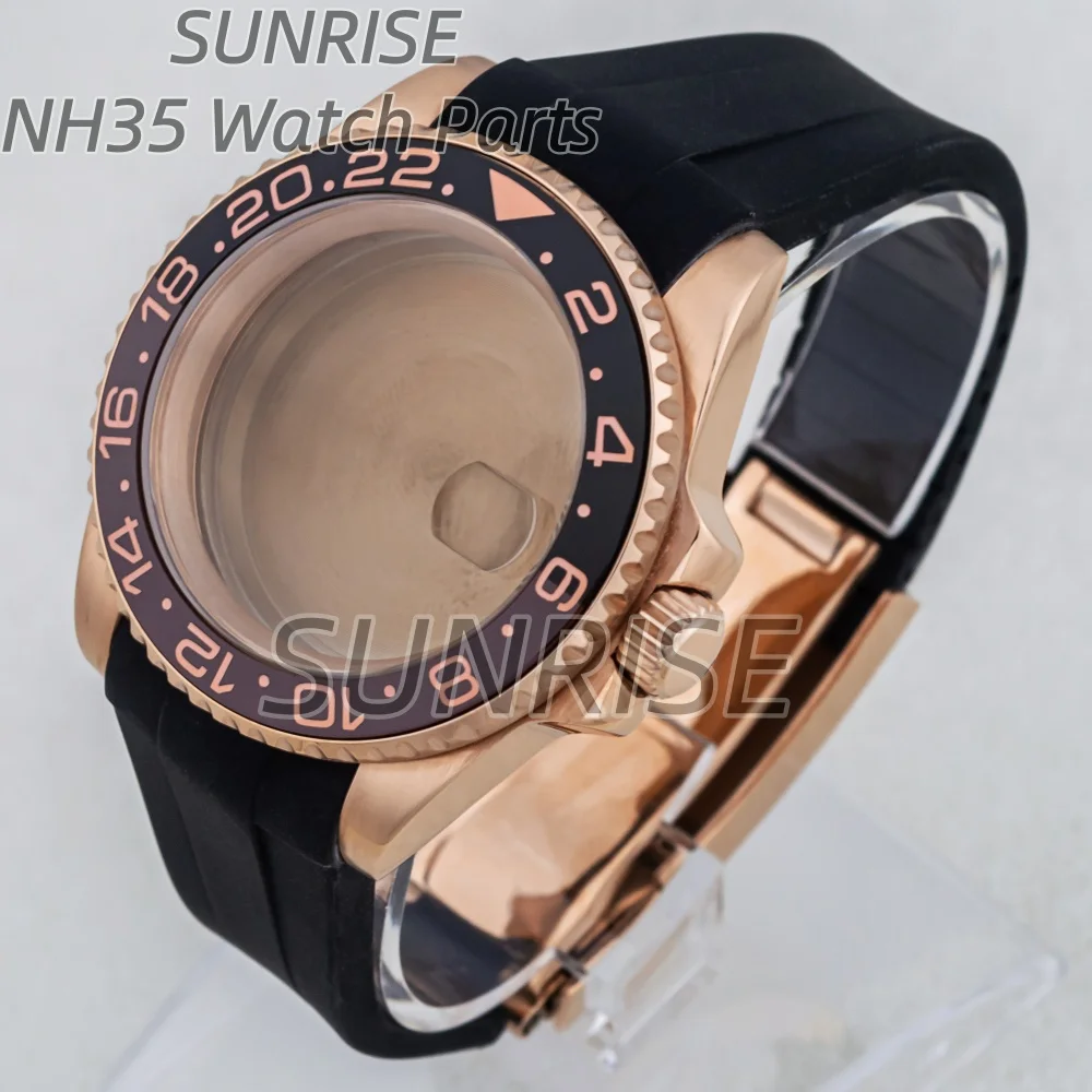 40mm NH35 Watch Cases Rose Gold Case Rubber Strap Sapphire Crystal For Seiko NH34 NH35 NH36 Movement Watch Case For GMT MASTER
40mm NH35 Watch Cases Rose Gold Case Rubber Strap Sapphire Crystal For Seiko NH34 NH35 NH36 Movement Watch Case For GMT MASTER