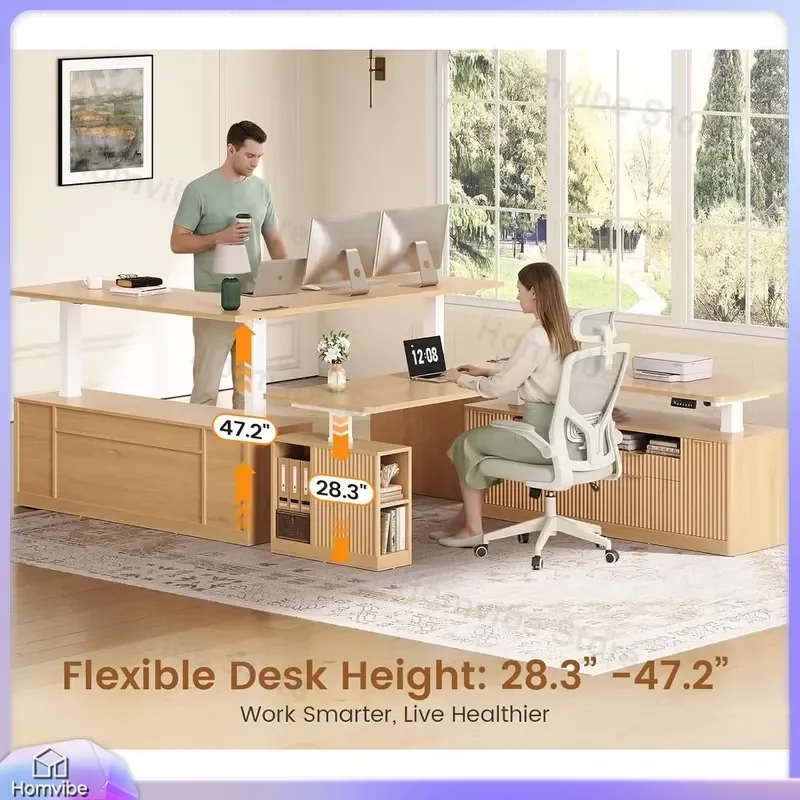 L Shaped Electric Standing Desk 69x55 Inch with 4 Drawers Storage Power Outlet Oak Finish Home Office Desk Computer Desk
L Shaped Electric Standing Desk 69x55 Inch with 4 Drawers Storage Power Outlet Oak Finish Home Office Desk Computer Desk