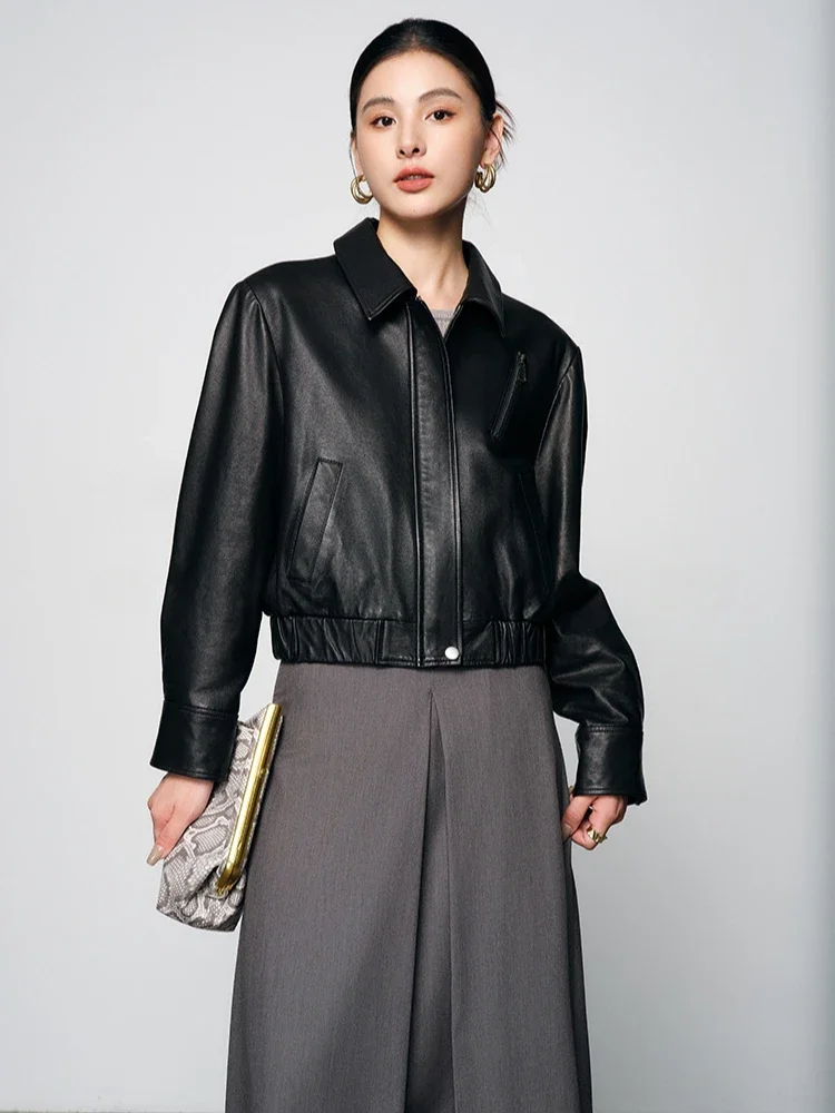 Casual Short Genuine Leather Motorcycle Jackets for Women Spring Autumn 2026 New High-end Simple Soft Black Real Sheepskin Coat
Casual Short Genuine Leather Motorcycle Jackets for Women Spring Autumn 2026 New High-end Simple Soft Black Real Sheepskin Coat