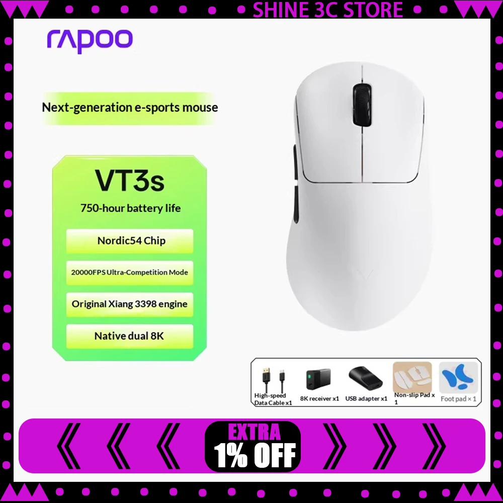 Rapoo VT3s MAX Gaming Mouse Nordic 54L15 Chip 8K Return Rate Wireless Mouse 3950 Ultimate Light Weight For CSGO PC Accessories
Rapoo VT3s MAX Gaming Mouse Nordic 54L15 Chip 8K Return Rate Wireless Mouse 3950 Ultimate Light Weight For CSGO PC Accessories