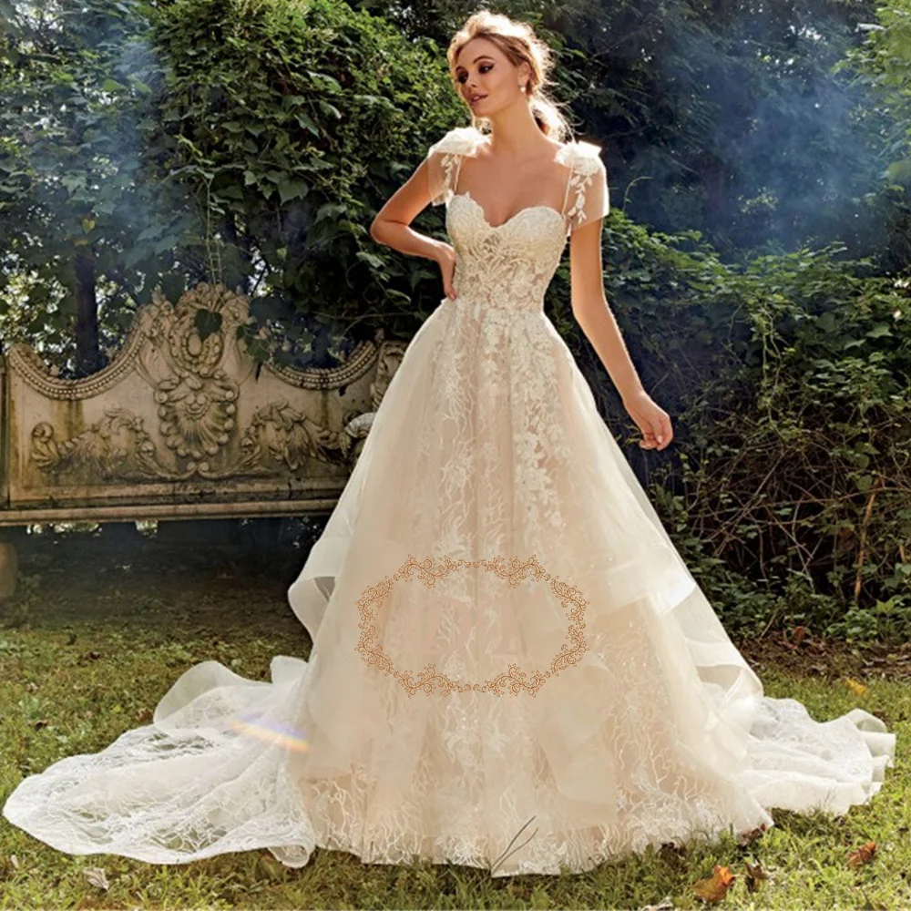 DY Shiny Lace A-Line Wedding Dress Vestidos De Bodas Sweetheart Neck Backless Bridal Gown Customized Robe De Mariage Sweep Tail
DY Shiny Lace A-Line Wedding Dress Vestidos De Bodas Sweetheart Neck Backless Bridal Gown Customized Robe De Mariage Sweep Tail