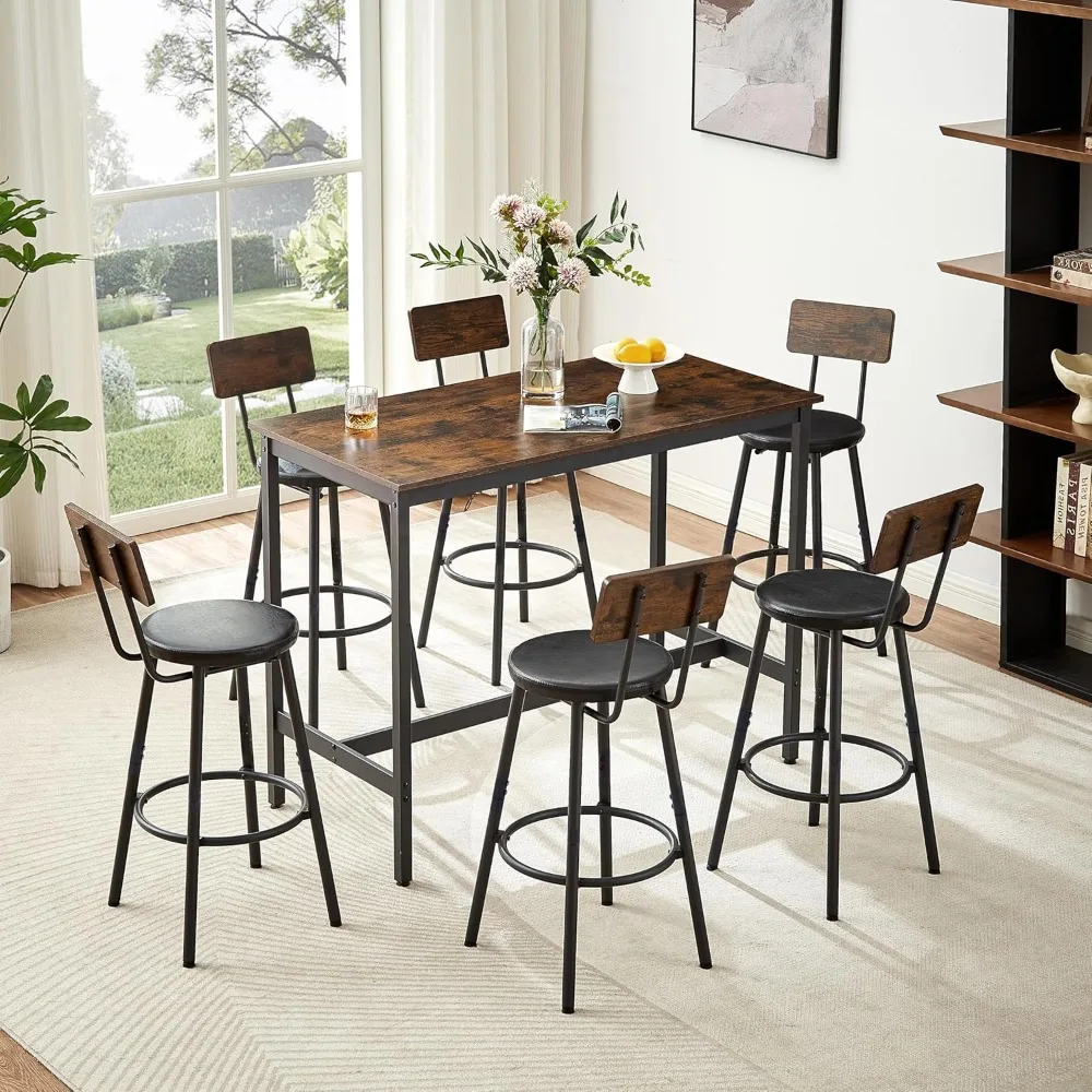Bar Table and Chairs Set for 6, 7 Pieces Pub Bistro Table with 6 PU Upholstered Bar Stools, 42" High top Table Set for Restauran
Bar Table and Chairs Set for 6, 7 Pieces Pub Bistro Table with 6 PU Upholstered Bar Stools, 42" High top Table Set for Restauran