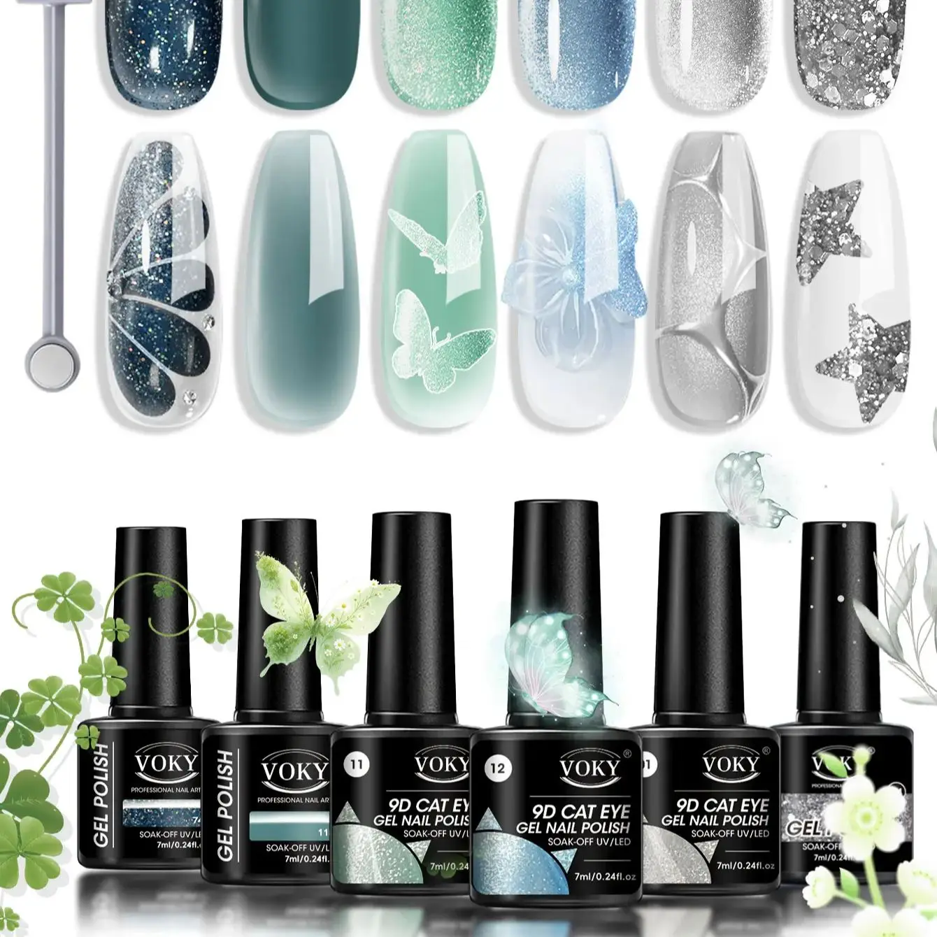 6pcs Gel Nail Polish Set,Green Cat Eye Sliver Green Glitter,Autumn and Winter Series Semi Permanent Nail Art for Manicure
6pcs Gel Nail Polish Set,Green Cat Eye Sliver Green Glitter,Autumn and Winter Series Semi Permanent Nail Art for Manicure