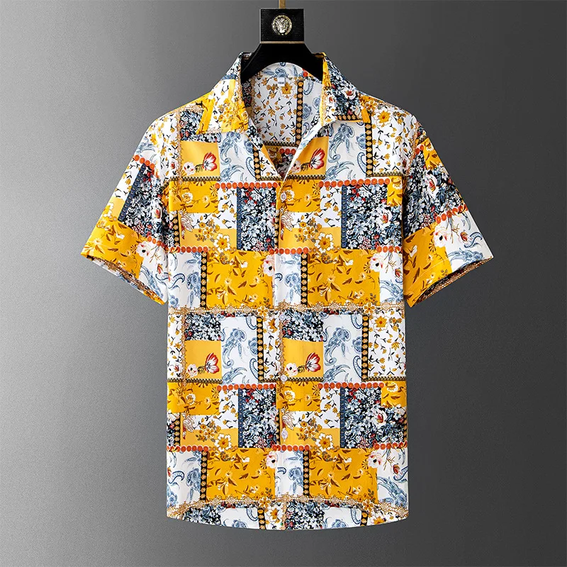 Leisure lapel printed thin color patchwork shirt for men's short sleeved cross-border foreign trade shirt
Leisure lapel printed thin color patchwork shirt for men's short sleeved cross-border foreign trade shirt