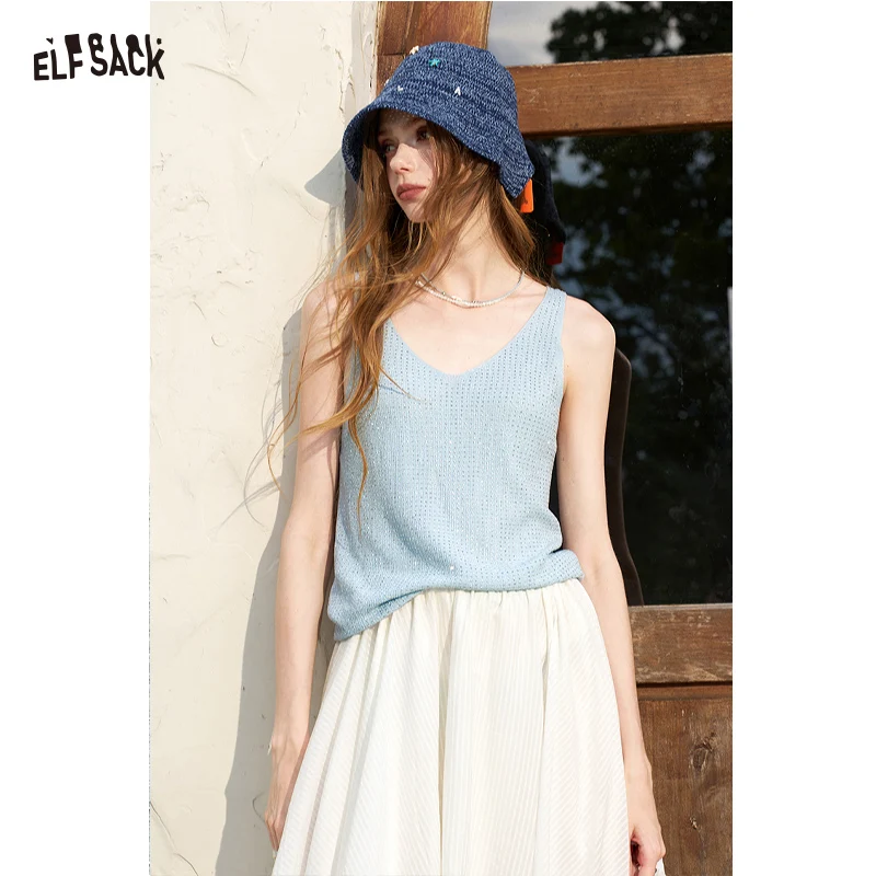 ELFSACK Women's Shiny Sequin Knitwear with V Neck, Chic Sleeveless Light Blue Vest Tank Top for Summer, Elegant Marine Cami
ELFSACK Women's Shiny Sequin Knitwear with V Neck, Chic Sleeveless Light Blue Vest Tank Top for Summer, Elegant Marine Cami