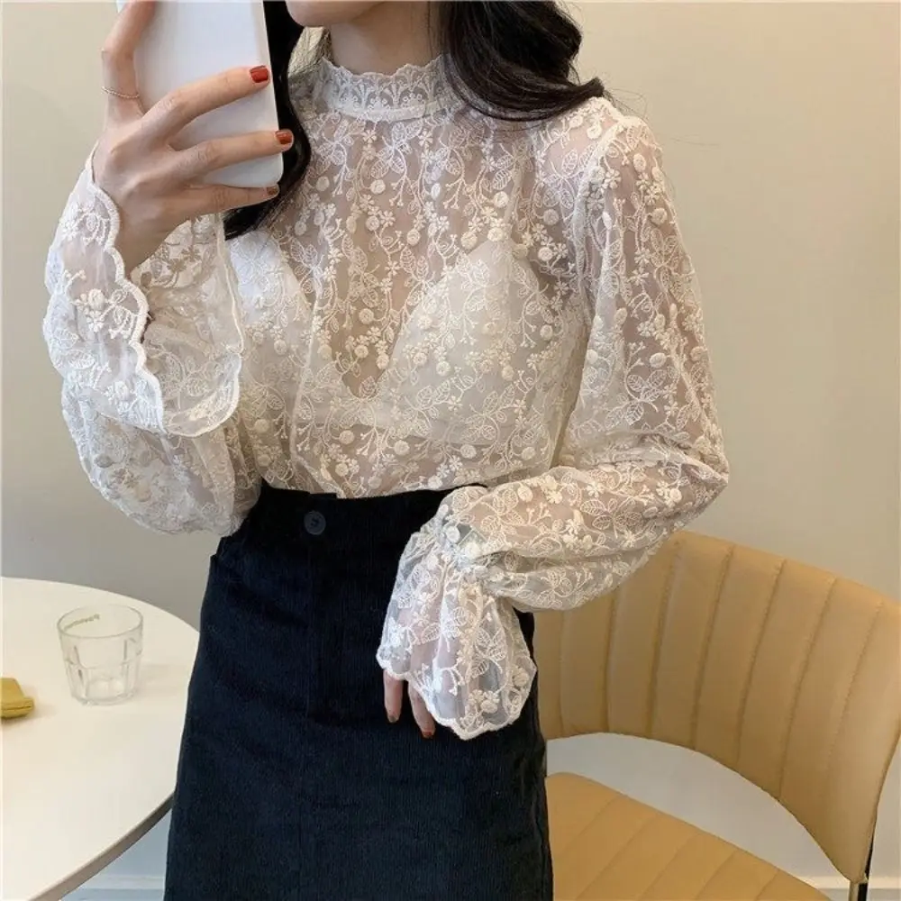 High Collar Lace Long Sleeve T-Shirts Sweet Flower Transparent Lace Bottoming Shirt Undershirts Mesh Crop Top Women Summer
High Collar Lace Long Sleeve T-Shirts Sweet Flower Transparent Lace Bottoming Shirt Undershirts Mesh Crop Top Women Summer