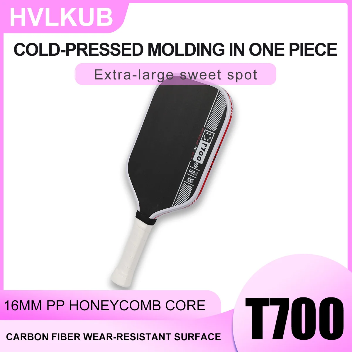 HVLKUB T700 Carbon Fiber Pickleball Paddle, 16mm PP honeycomb core, fabric-textured face, professional pickleball paddle
HVLKUB T700 Carbon Fiber Pickleball Paddle, 16mm PP honeycomb core, fabric-textured face, professional pickleball paddle